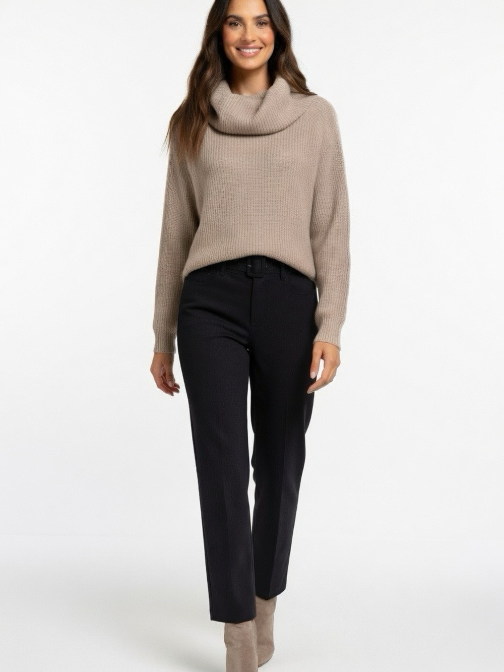 NWT Tahari Merino Wool Blend Taupe Cowl-Neck Sweater